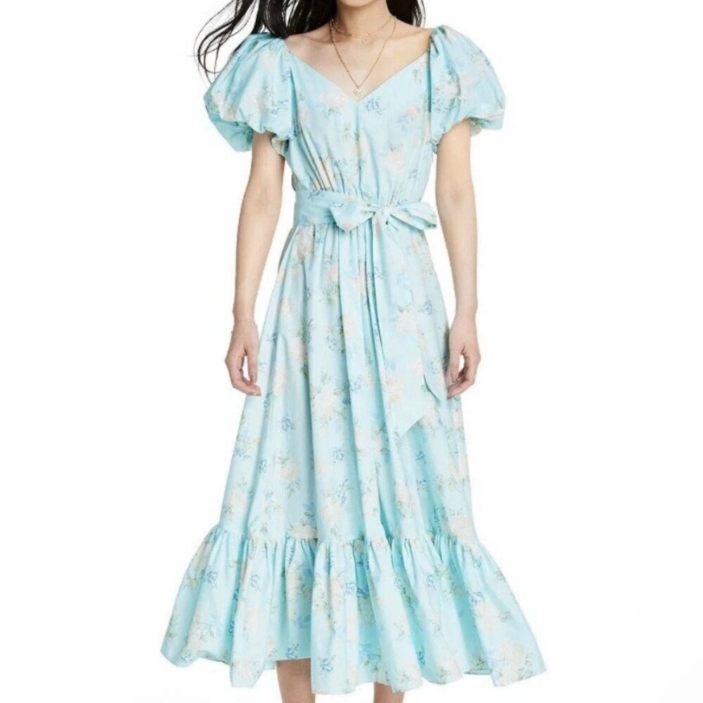 LoveShackFancy Dress Estelle Maxi Blue Floral Puff Sleeve Cottagecore Floral 10 - Picture 2 of 7